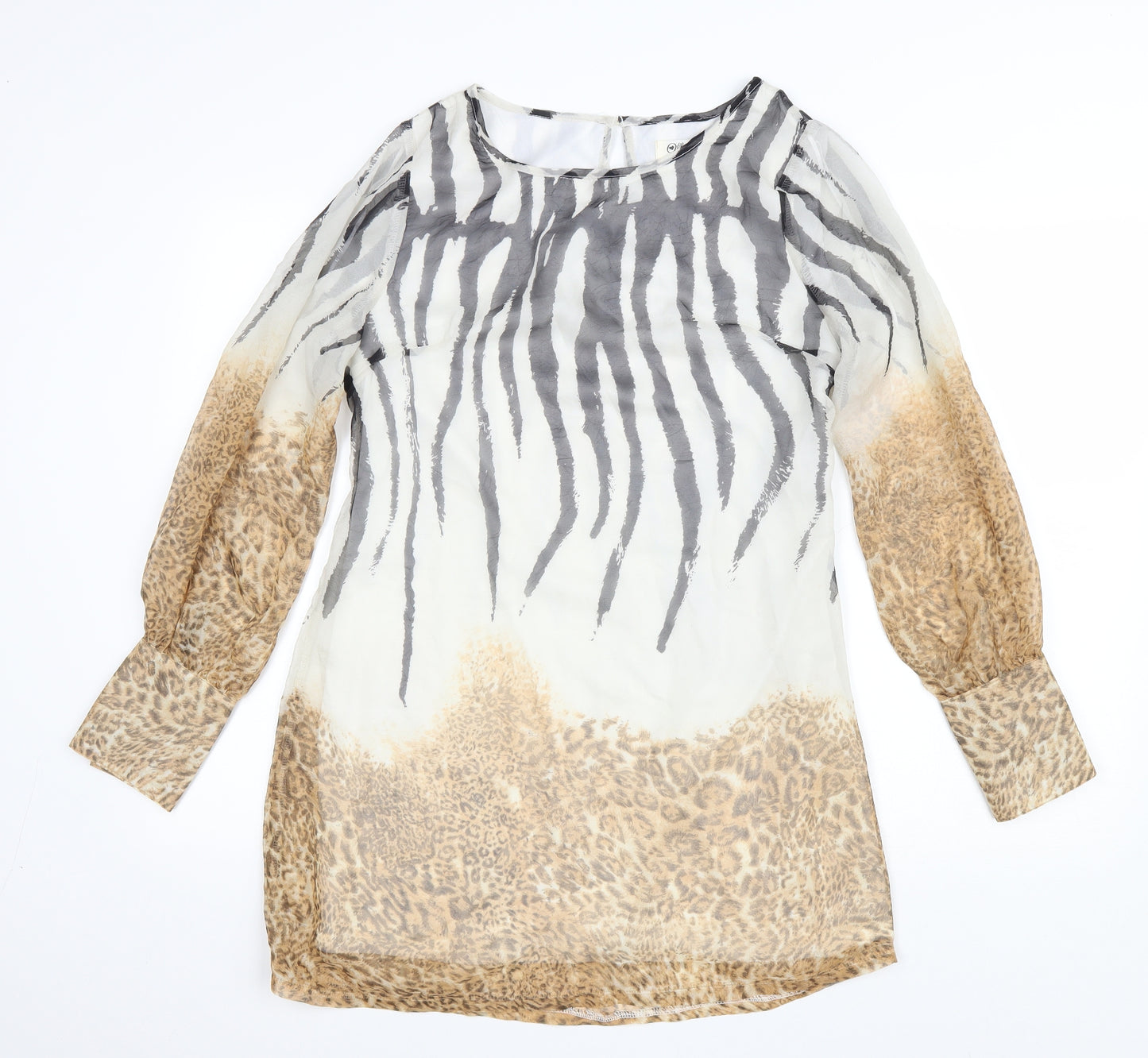 Off The Record Womens Multicoloured Animal Print Polyacrylate Fibre A-Line Size 12 Scoop Neck Button - Leopard print