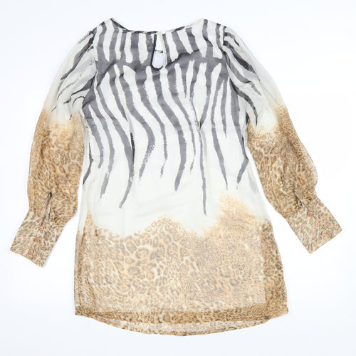 Off The Record Womens Multicoloured Animal Print Polyacrylate Fibre A-Line Size 12 Scoop Neck Button - Leopard print