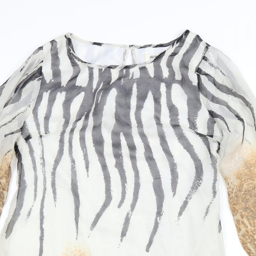 Off The Record Womens Multicoloured Animal Print Polyacrylate Fibre A-Line Size 12 Scoop Neck Button - Leopard print