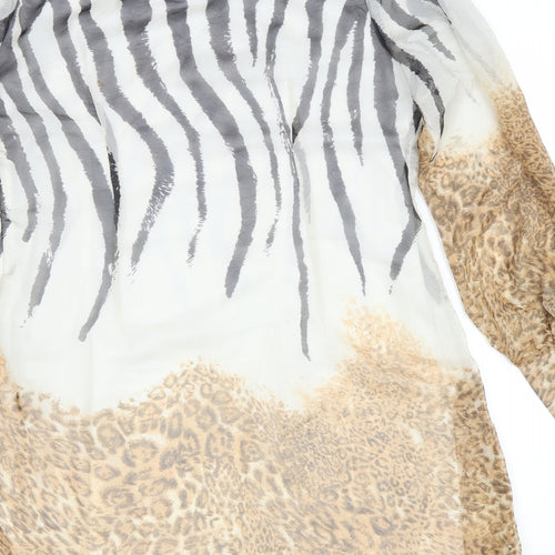 Off The Record Womens Multicoloured Animal Print Polyacrylate Fibre A-Line Size 12 Scoop Neck Button - Leopard print
