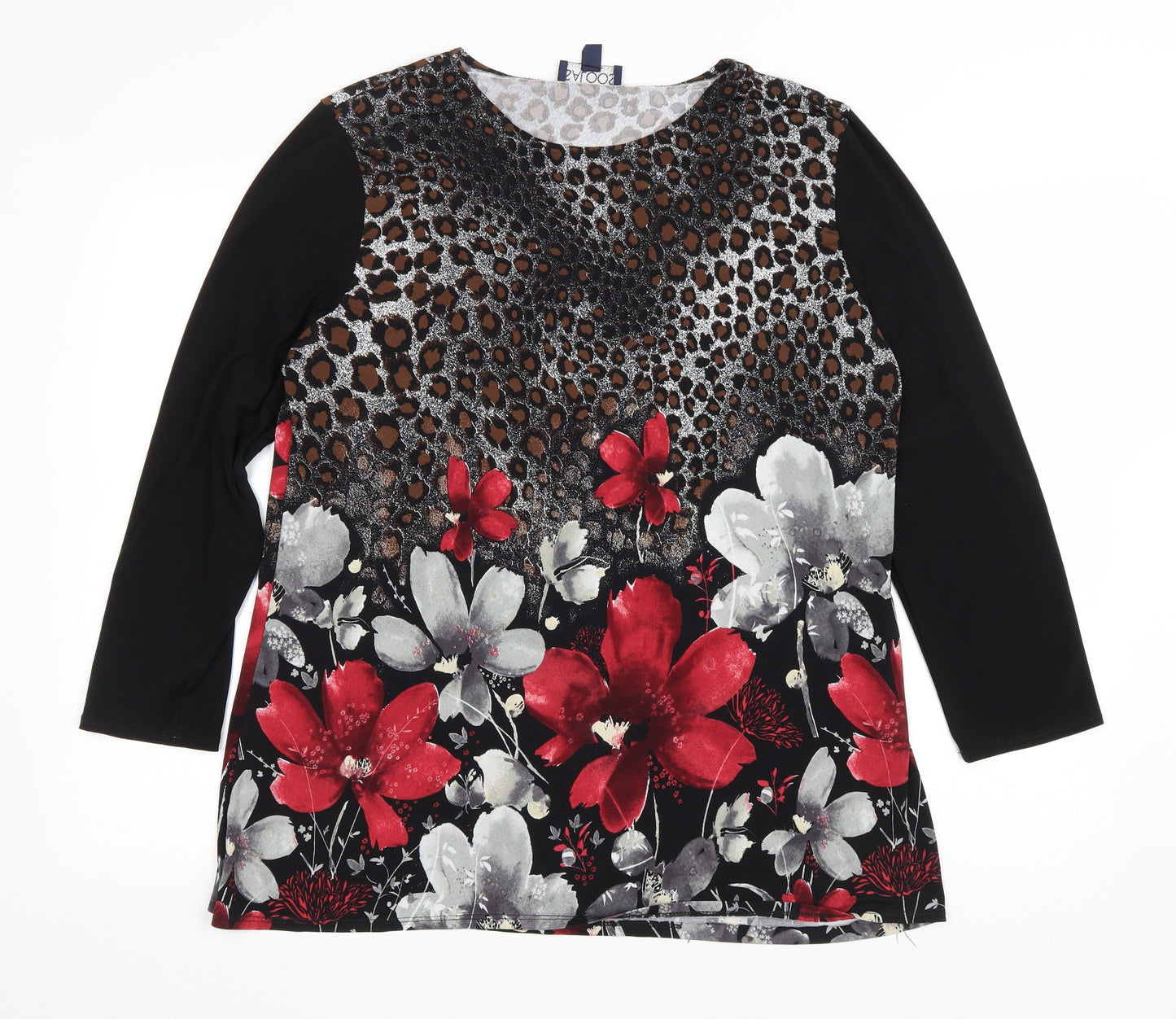 Saloos Womens Black Floral Polyester Basic T-Shirt Size 18 Round Neck