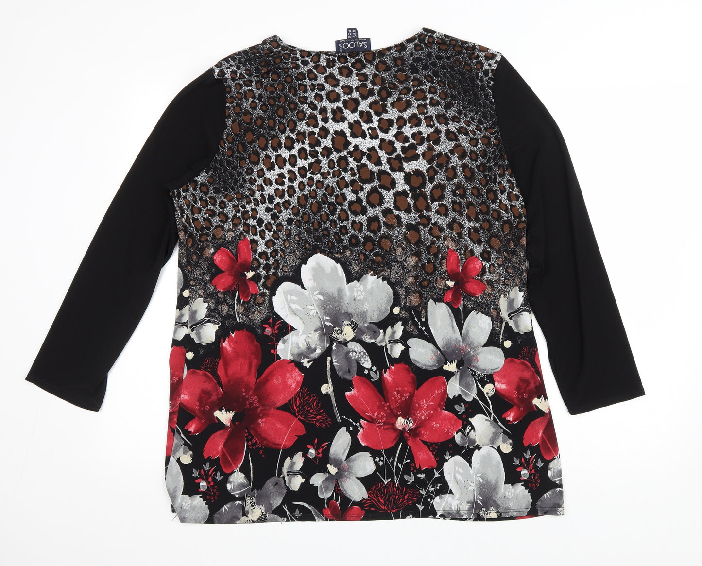 Saloos Womens Black Floral Polyester Basic T-Shirt Size 18 Round Neck