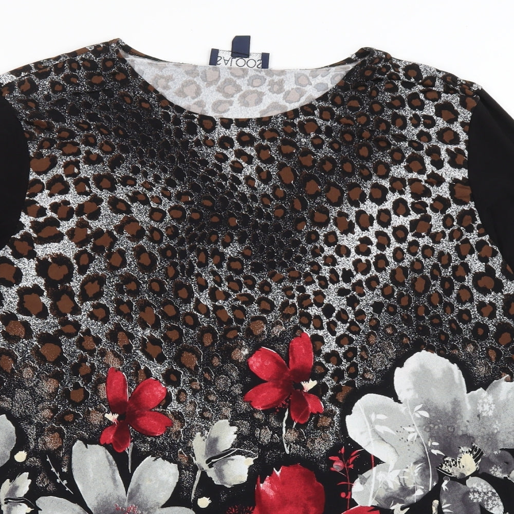 Saloos Womens Black Floral Polyester Basic T-Shirt Size 18 Round Neck