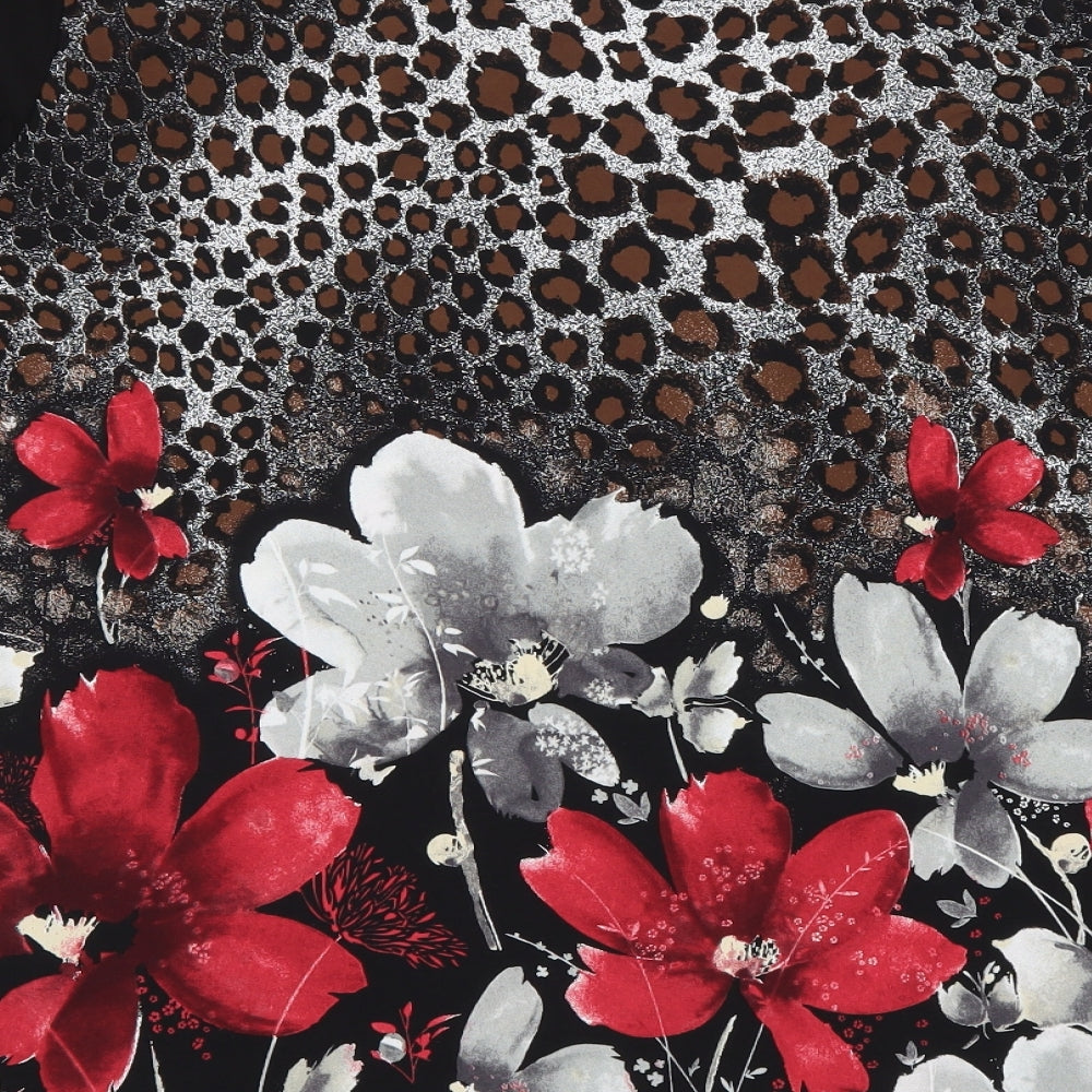 Saloos Womens Black Floral Polyester Basic T-Shirt Size 18 Round Neck