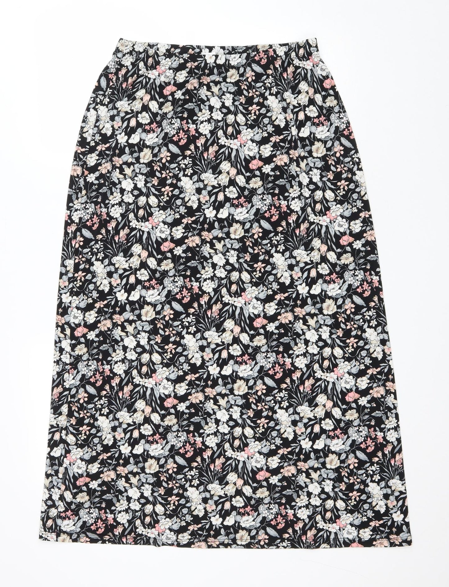 Kim & Co Womens Black Floral Polyester Peasant Skirt Size M Drawstring