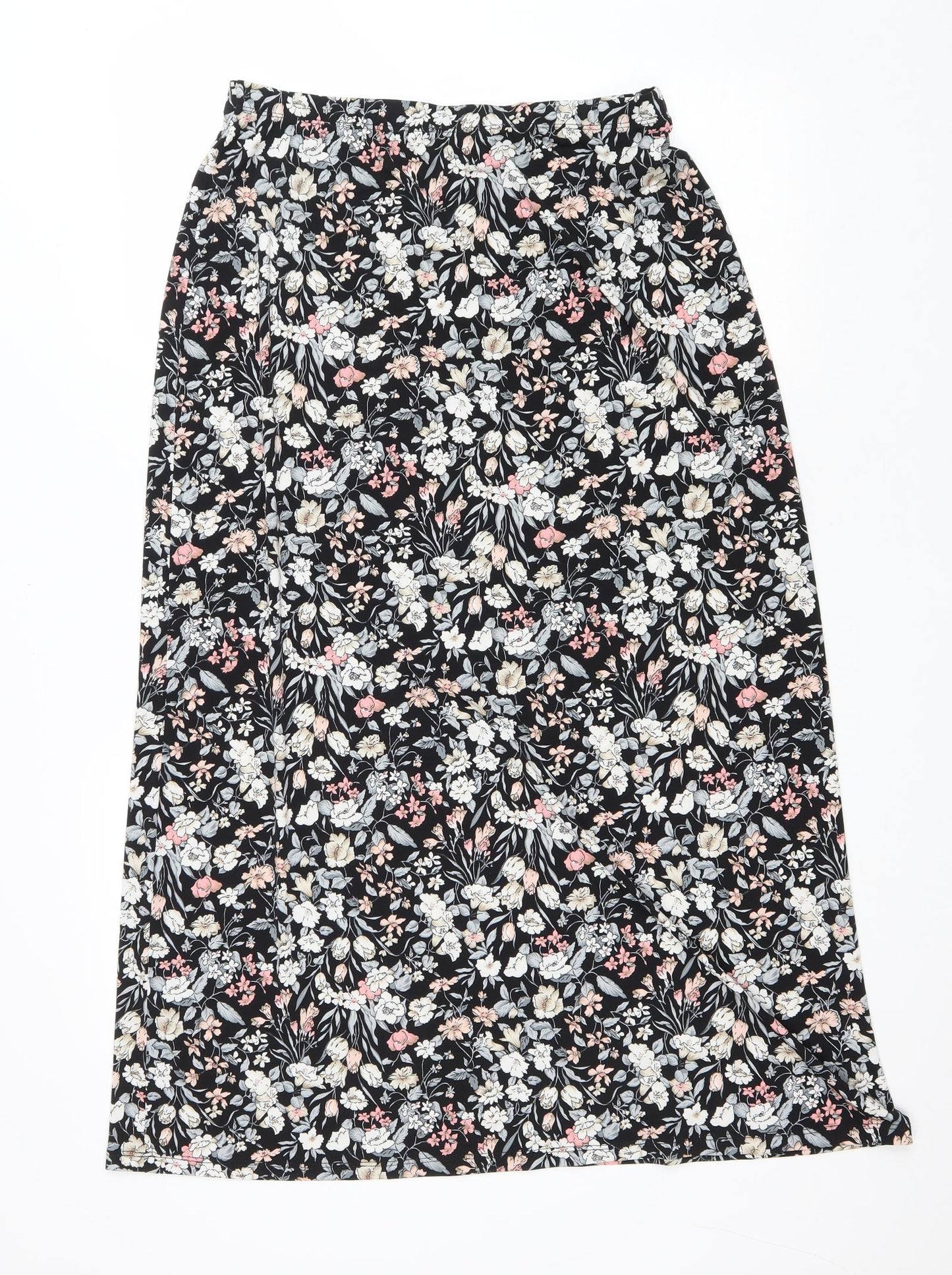Kim & Co Womens Black Floral Polyester Peasant Skirt Size M Drawstring