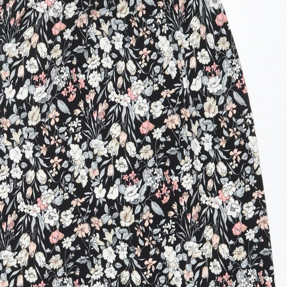Kim & Co Womens Black Floral Polyester Peasant Skirt Size M Drawstring