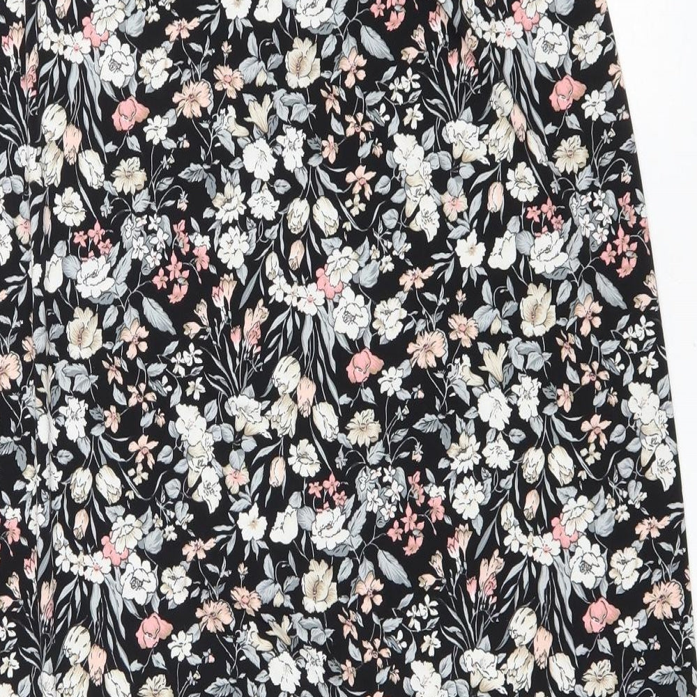 Kim & Co Womens Black Floral Polyester Peasant Skirt Size M Drawstring