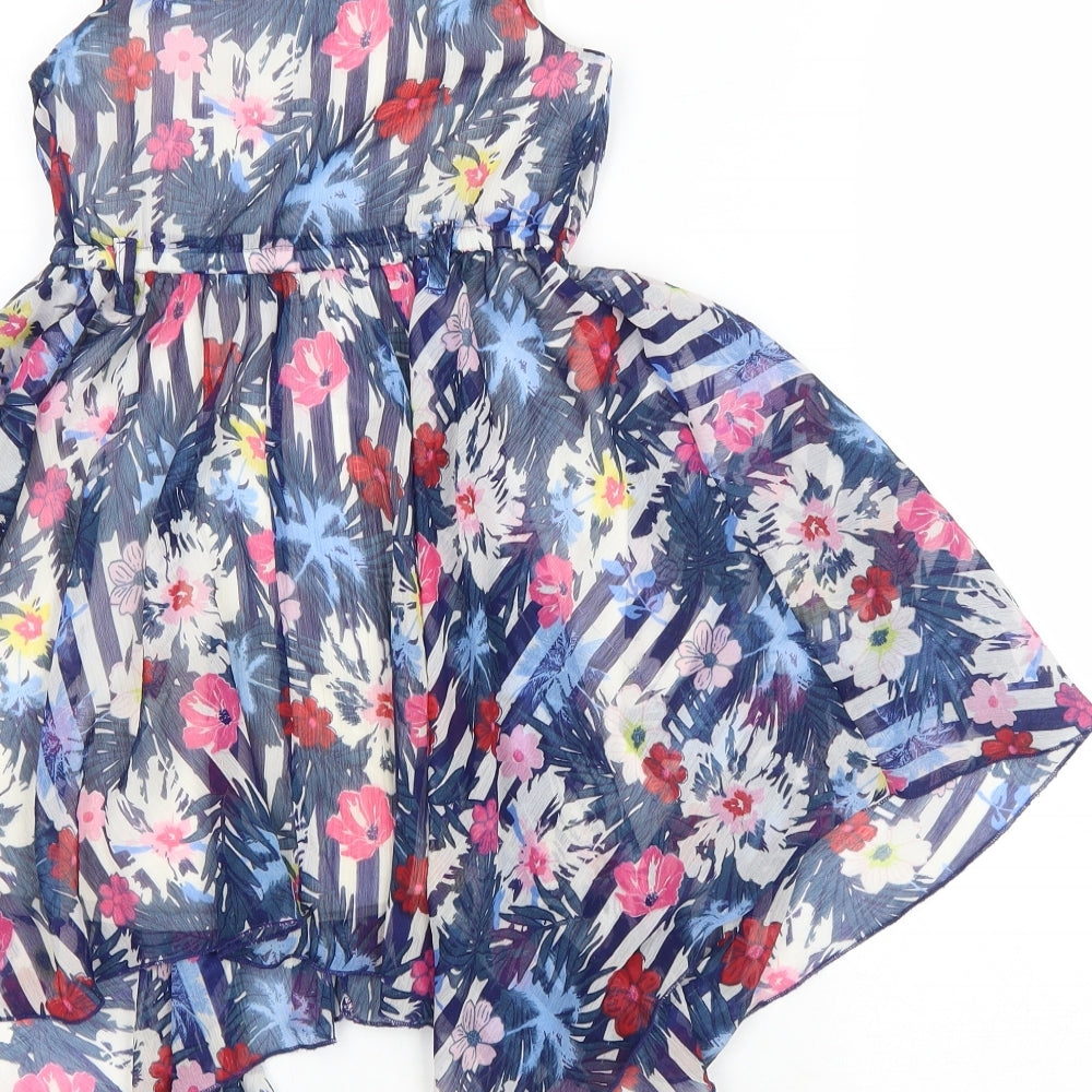 Matalan Girls Blue Floral Polyester Fit & Flare Size 5 Years Scoop Neck Button