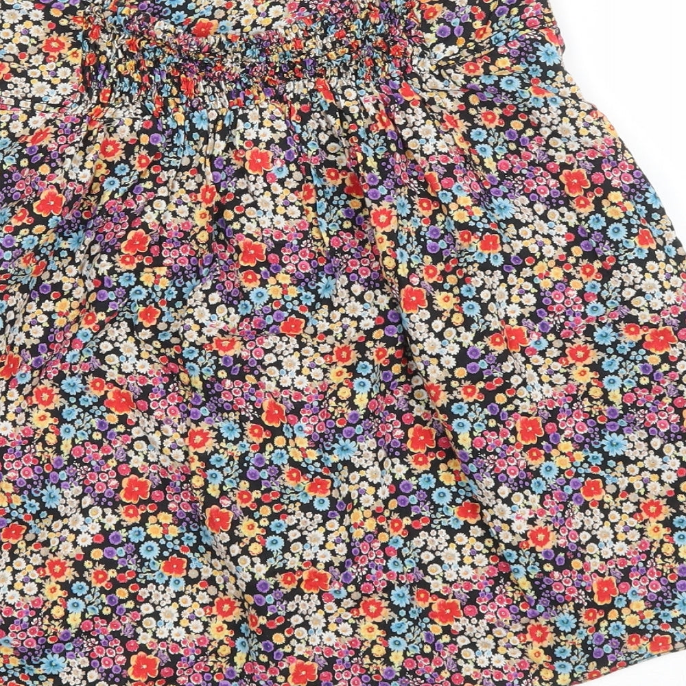 Dorothy Perkins Womens Multicoloured Floral Cotton A-Line Skirt Size 8 Drawstring
