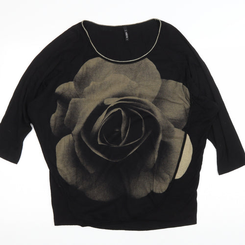 Edizta Womens Black Polyester Basic T-Shirt Size M Scoop Neck - Rose