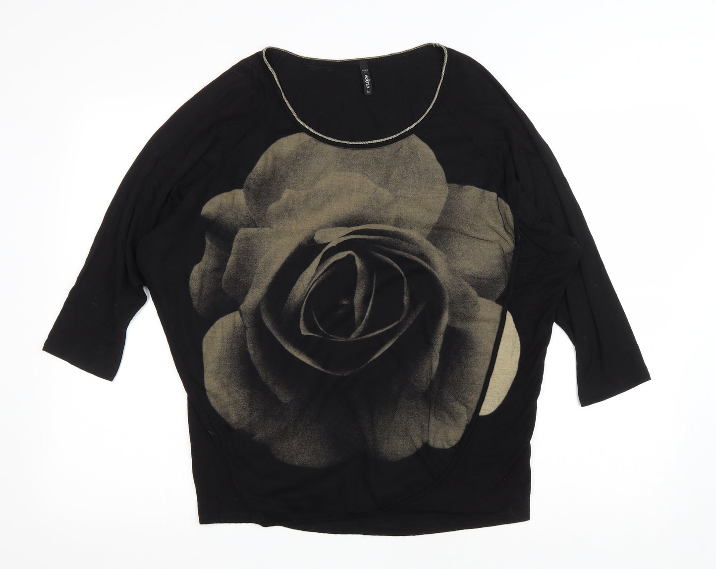 Edizta Womens Black Polyester Basic T-Shirt Size M Scoop Neck - Rose
