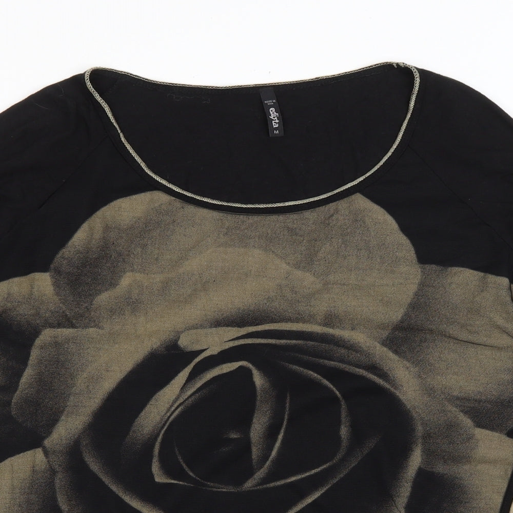 Edizta Womens Black Polyester Basic T-Shirt Size M Scoop Neck - Rose