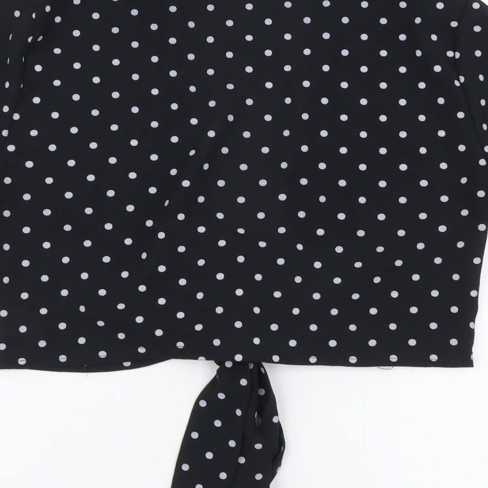 PRETTYLITTLETHING Womens Black Polka Dot Polyester Cropped Blouse Size 8 V-Neck