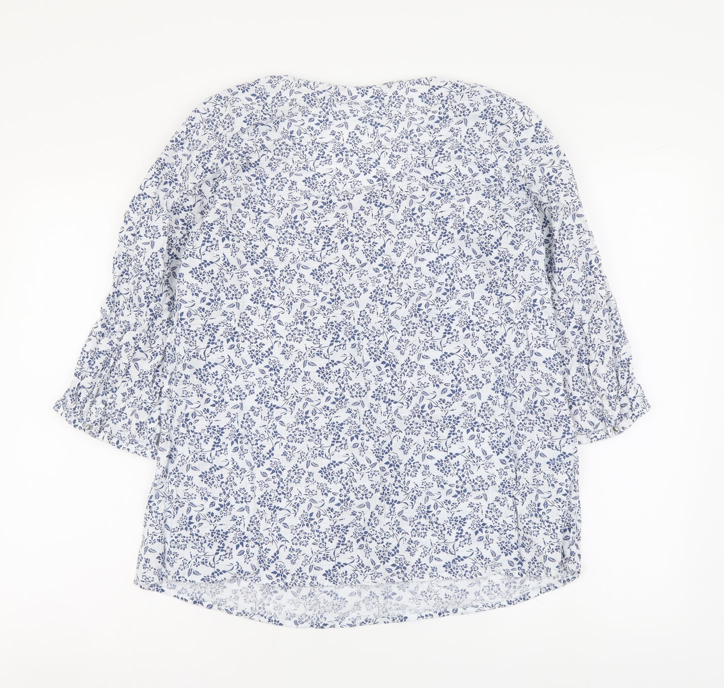 Preworn Womens Blue Geometric Cotton Basic Blouse Size 16 Round Neck