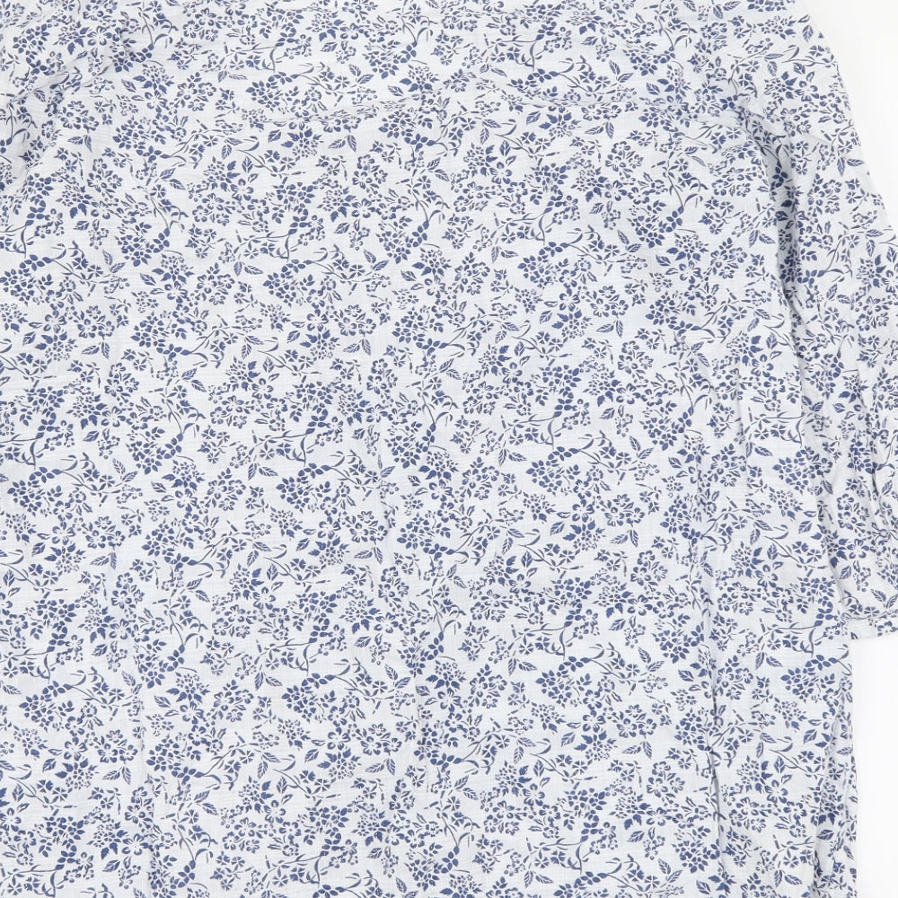Preworn Womens Blue Geometric Cotton Basic Blouse Size 16 Round Neck