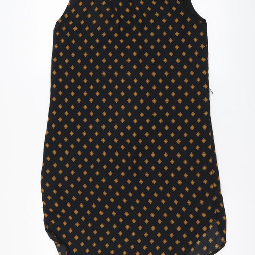 H&M Womens Black Geometric Polyester A-Line Size S V-Neck Button