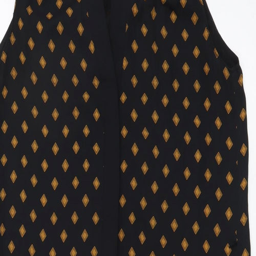 H&M Womens Black Geometric Polyester A-Line Size S V-Neck Button