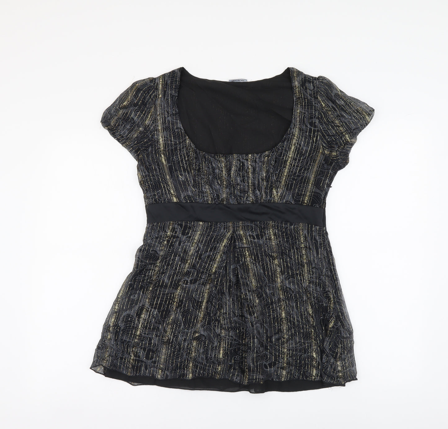 Penny Black Womens Black Geometric Polyester Basic Blouse Size 14 Scoop Neck