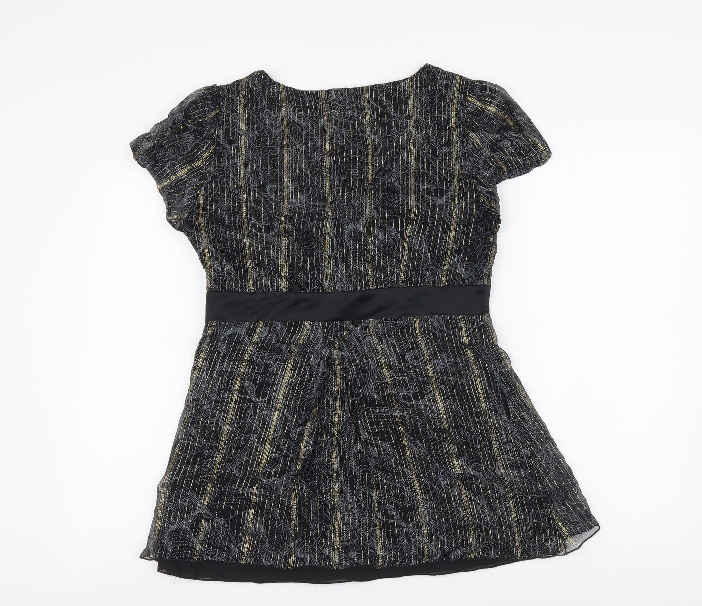 Penny Black Womens Black Geometric Polyester Basic Blouse Size 14 Scoop Neck
