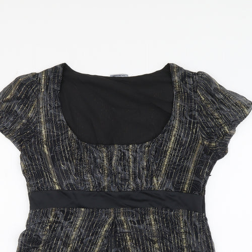 Penny Black Womens Black Geometric Polyester Basic Blouse Size 14 Scoop Neck