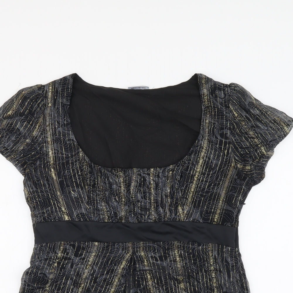 Penny Black Womens Black Geometric Polyester Basic Blouse Size 14 Scoop Neck