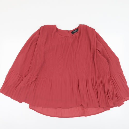 Khizana Womens Red Polyester Basic Blouse Size L Round Neck