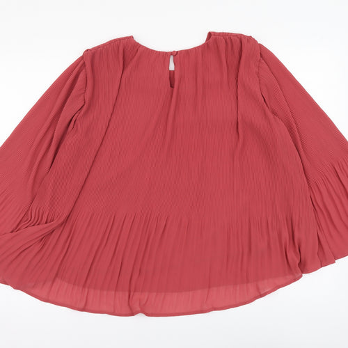 Khizana Womens Red Polyester Basic Blouse Size L Round Neck