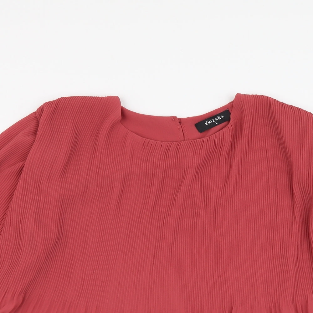 Khizana Womens Red Polyester Basic Blouse Size L Round Neck