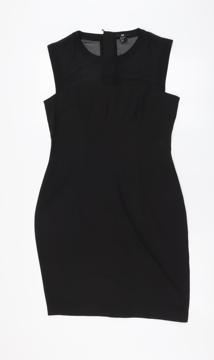 H&M Womens Black Polyester A-Line Size 10 Round Neck Zip