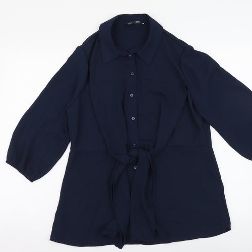Marks and Spencer Womens Blue Polyester Basic Button-Up Size 10 Collared
