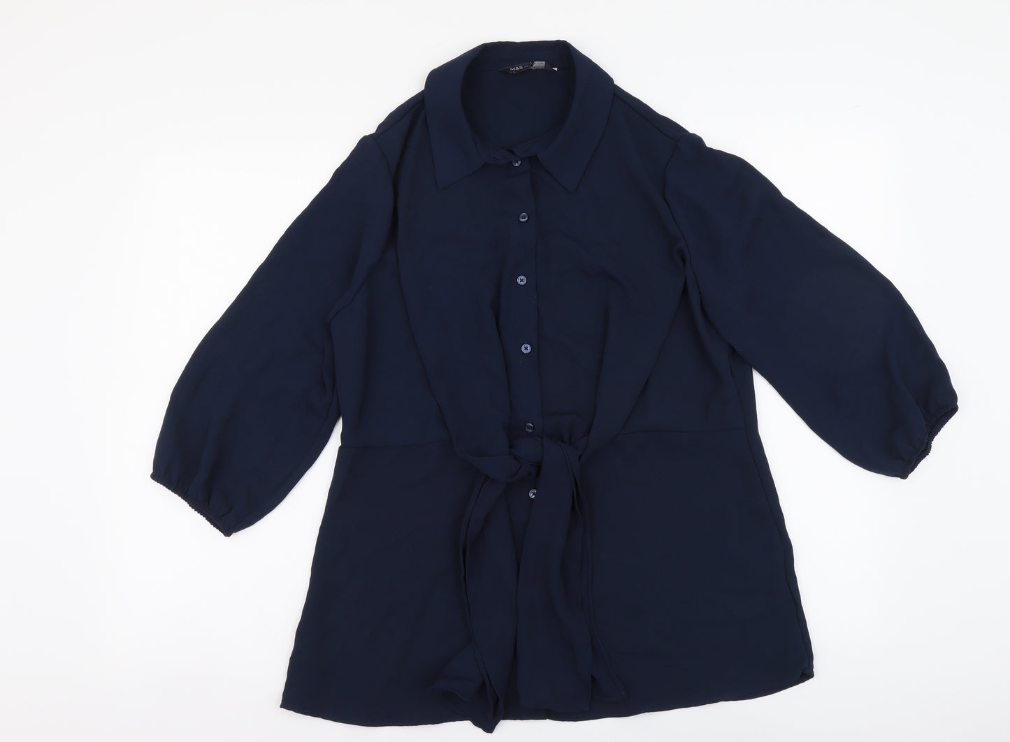 Marks and Spencer Womens Blue Polyester Basic Button-Up Size 10 Collared
