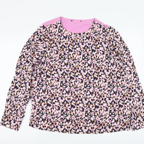 Marks and Spencer Womens Pink Geometric Polyester Basic Blouse Size 14 Round Neck