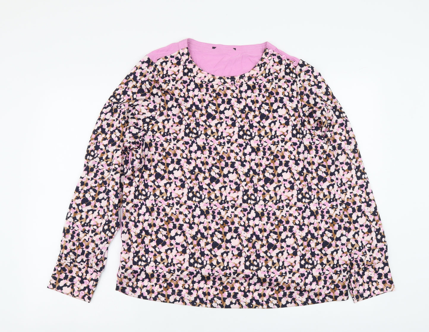 Marks and Spencer Womens Pink Geometric Polyester Basic Blouse Size 14 Round Neck