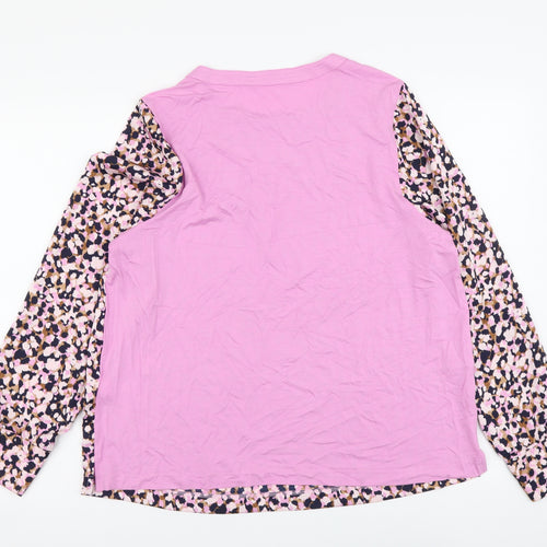 Marks and Spencer Womens Pink Geometric Polyester Basic Blouse Size 14 Round Neck