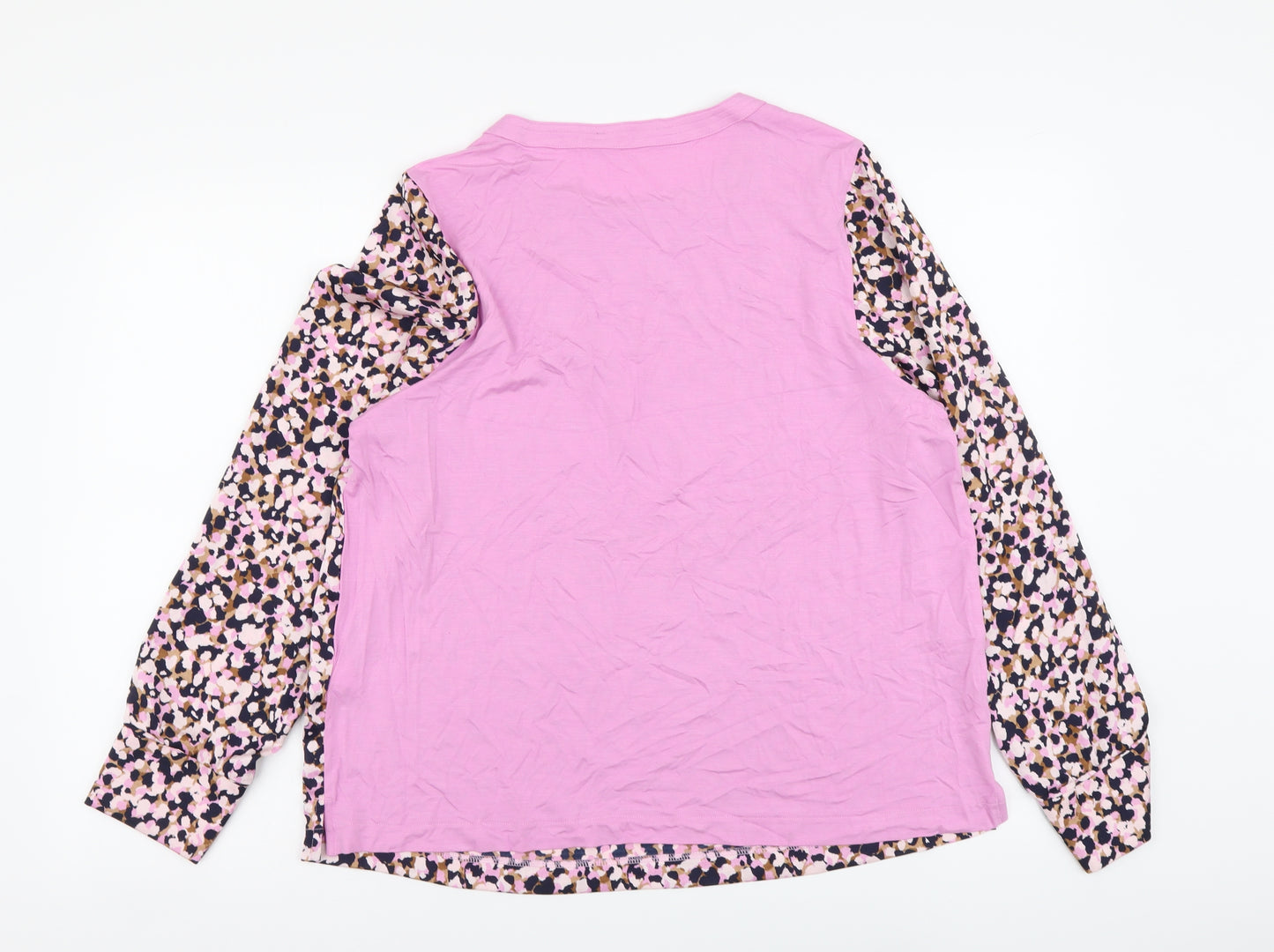 Marks and Spencer Womens Pink Geometric Polyester Basic Blouse Size 14 Round Neck