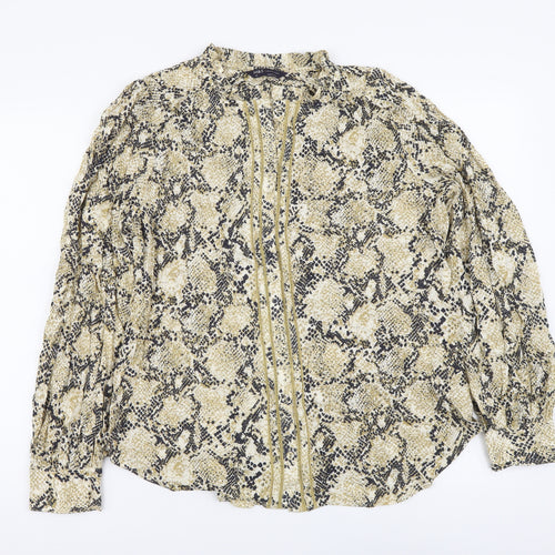 Marks and Spencer Womens Beige Animal Print Viscose Basic Button-Up Size 12 Round Neck - Snake Skin Print