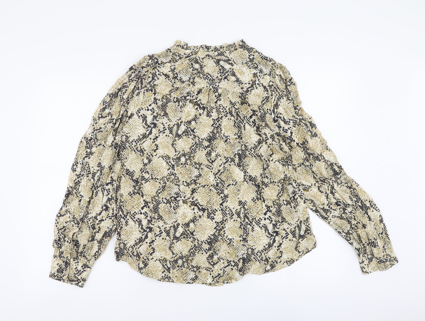 Marks and Spencer Womens Beige Animal Print Viscose Basic Button-Up Size 12 Round Neck - Snake Skin Print