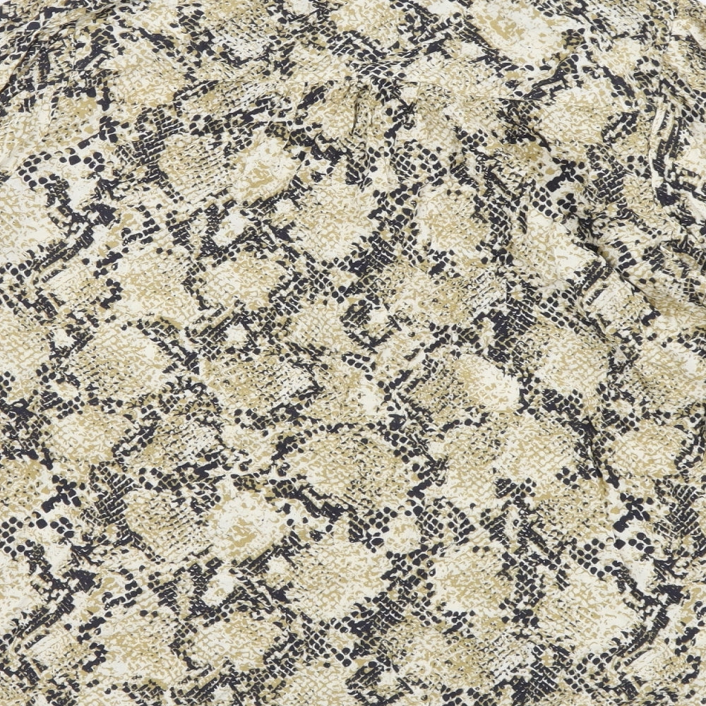 Marks and Spencer Womens Beige Animal Print Viscose Basic Button-Up Size 12 Round Neck - Snake Skin Print