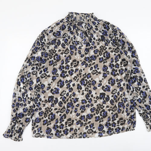 Marks and Spencer Womens Beige Animal Print Polyester Basic Blouse Size 10 Round Neck