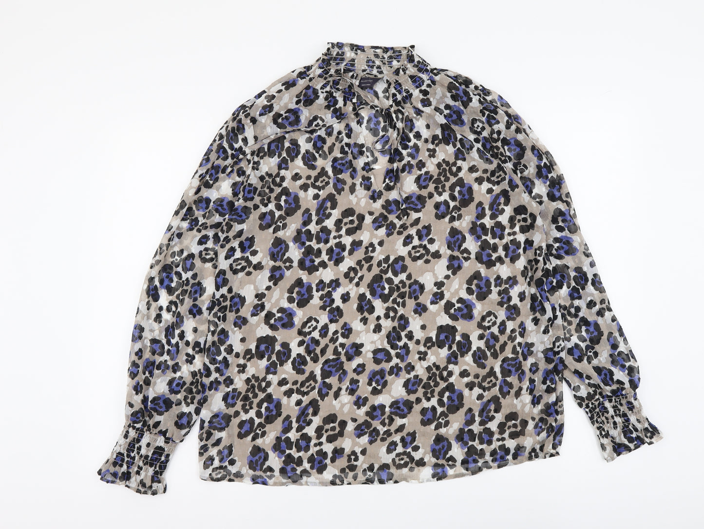 Marks and Spencer Womens Beige Animal Print Polyester Basic Blouse Size 10 Round Neck