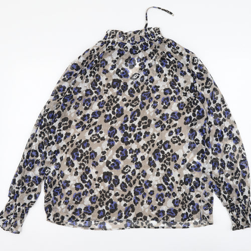 Marks and Spencer Womens Beige Animal Print Polyester Basic Blouse Size 10 Round Neck
