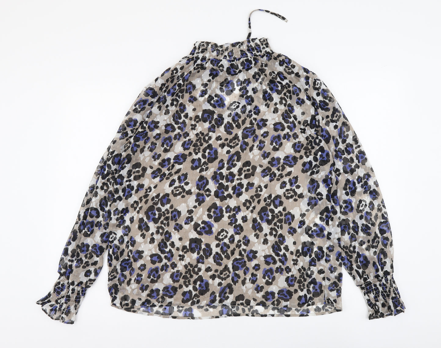 Marks and Spencer Womens Beige Animal Print Polyester Basic Blouse Size 10 Round Neck