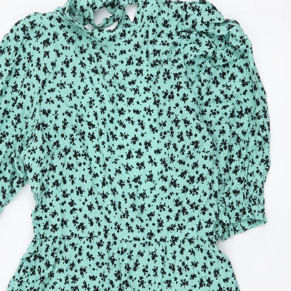Nobody's Child Womens Green Geometric Viscose A-Line Size 10 Round Neck Pullover