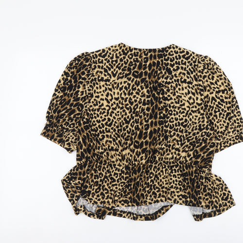 Oasis Womens Brown Animal Print Polyester Basic Blouse Size M Round Neck