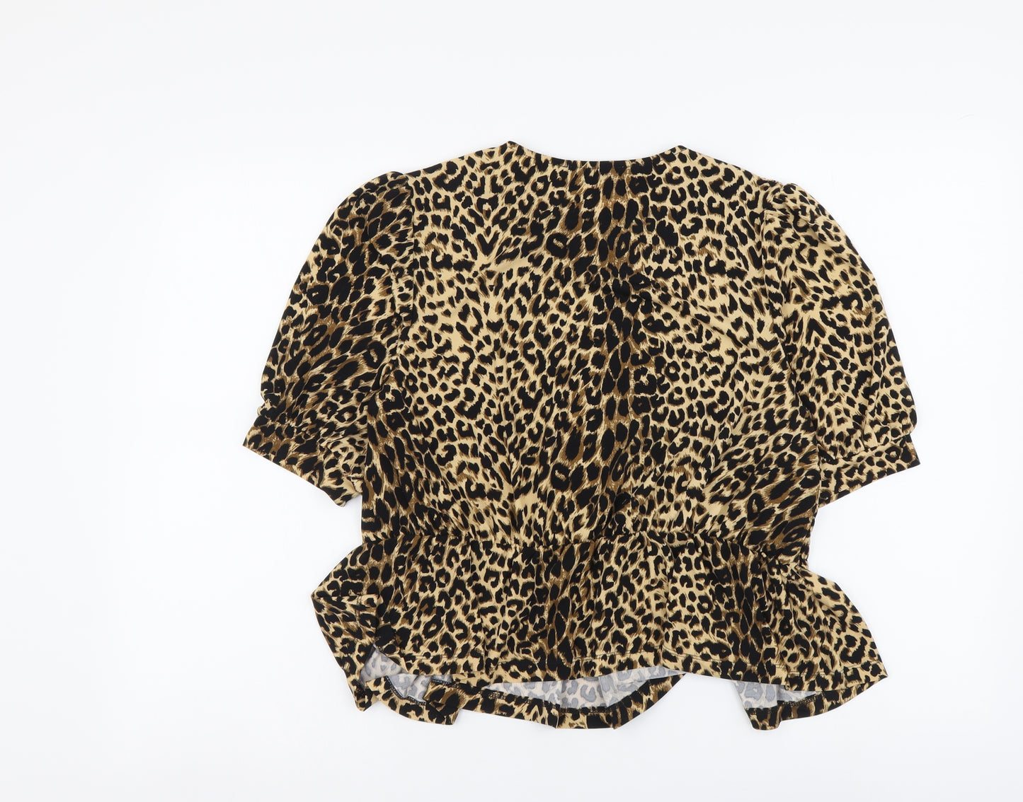 Oasis Womens Brown Animal Print Polyester Basic Blouse Size M Round Neck