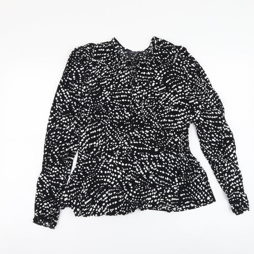 Marks and Spencer Womens Black Geometric Viscose Basic Blouse Size 10 Round Neck