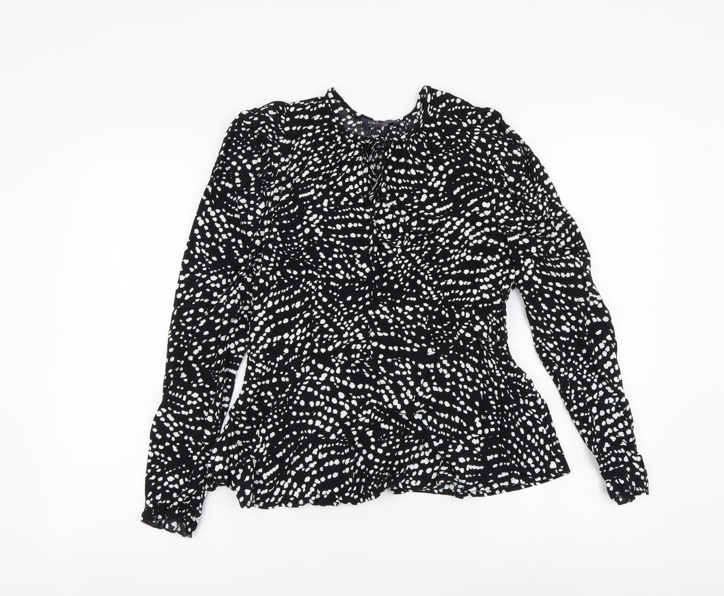 Marks and Spencer Womens Black Geometric Viscose Basic Blouse Size 10 Round Neck
