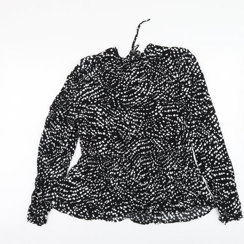 Marks and Spencer Womens Black Geometric Viscose Basic Blouse Size 10 Round Neck