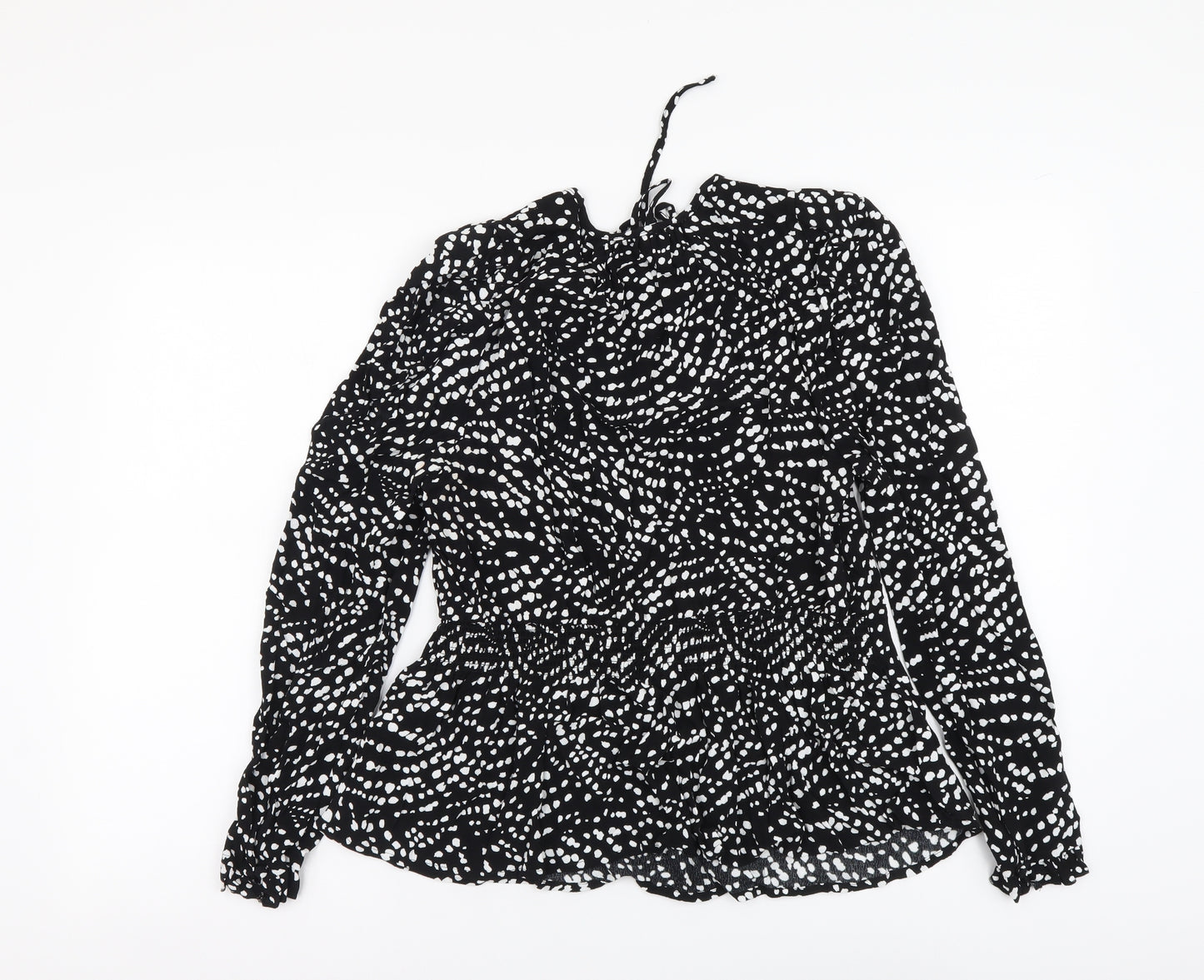 Marks and Spencer Womens Black Geometric Viscose Basic Blouse Size 10 Round Neck